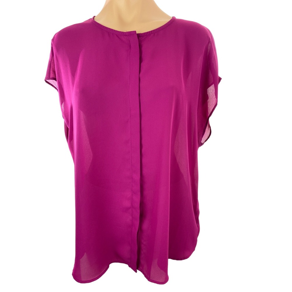 Apt 9 Purple Blouse Top Covered Button Front Size L Polyester Cap Sleeve